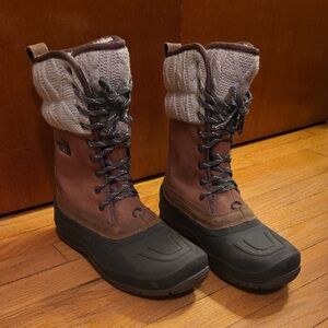 The North Face Brown and Black Winter Boots with Knit Cuff
